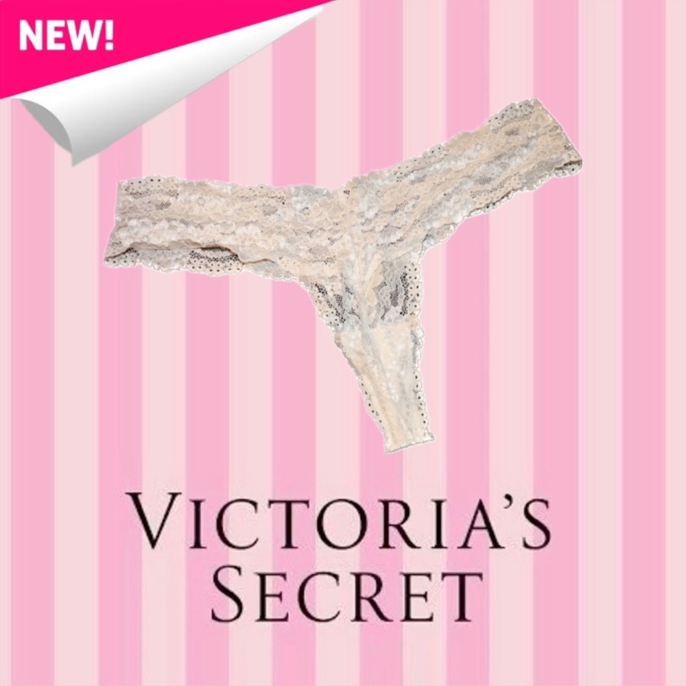 Victoria’s Secret Lace V-Front Thong Panty Ivory Size L